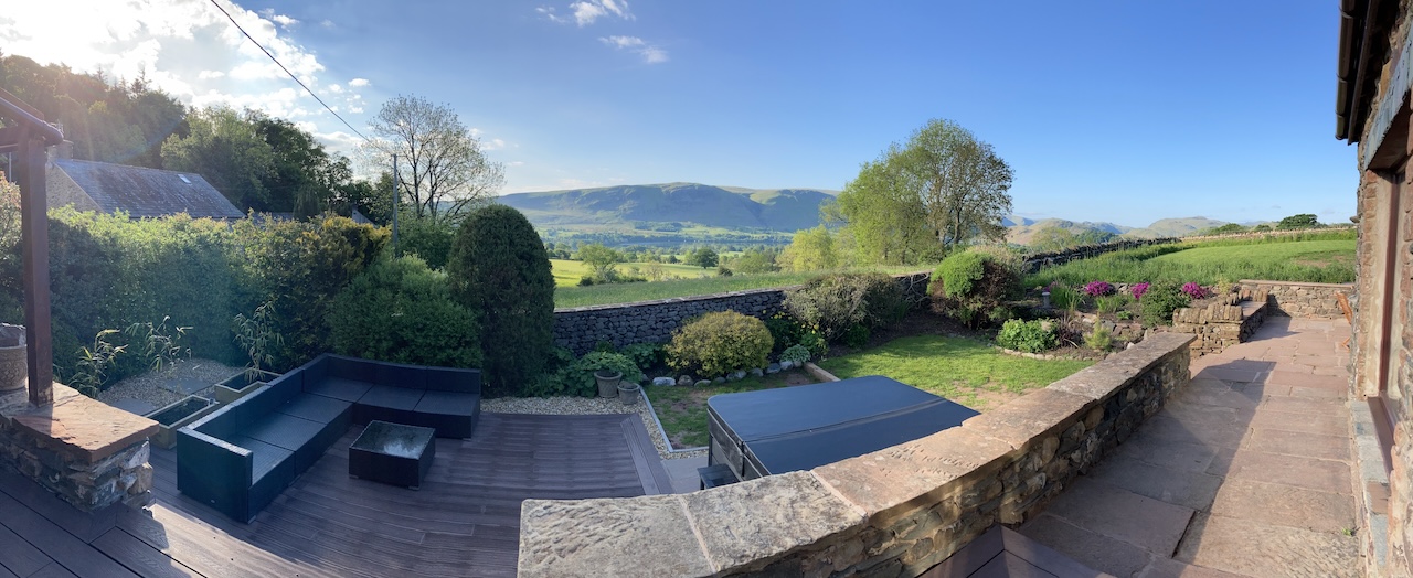 Panoramic view of Ullswater and the surrounding Lake District fells